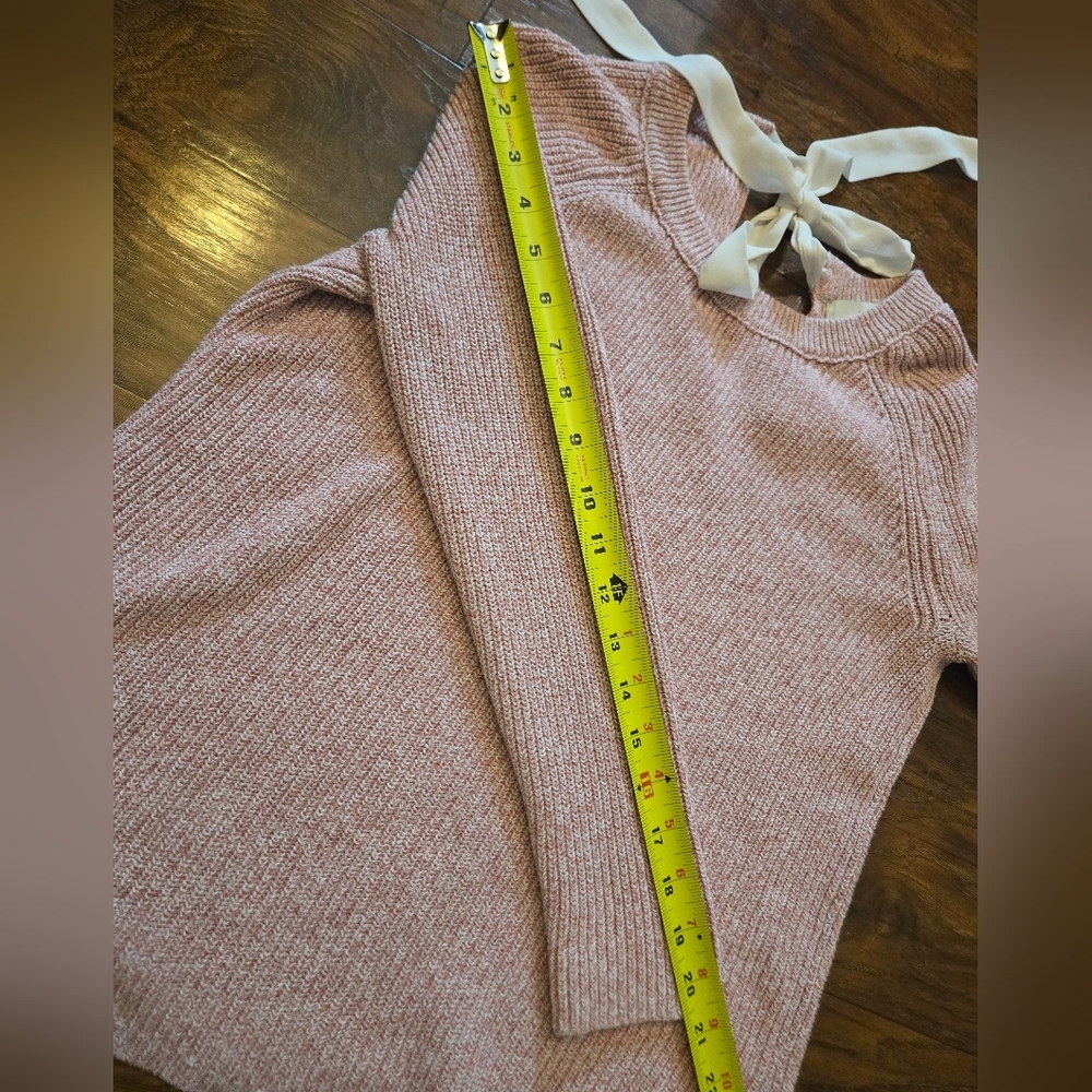 Loft Pink White Marbled Cotton Bow Back Knit Sweater Size Small - Picture 8 of 8